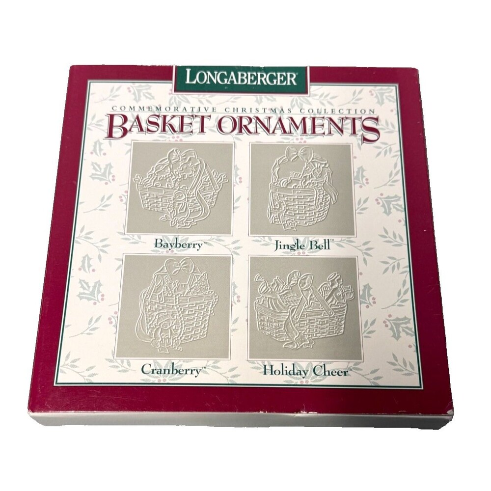 Longaberger Commemorative Christmas Pewter Basket Ornaments 4 Pc Boxed Set